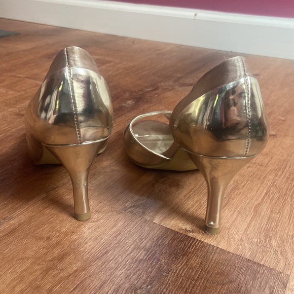 Moda Spana Metallic Gold & Satin Open Toe Heels 8.5 - Picture 6 of 7